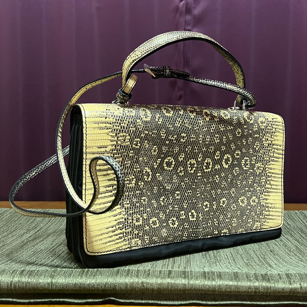 Prada Reptile & Nylon Handbag Leather Interior